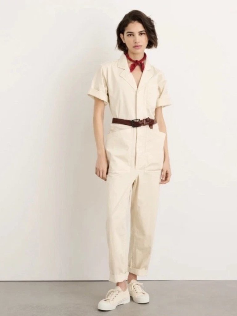 Alex Mills Cream Short Sleeve Cotton Jumpsuit